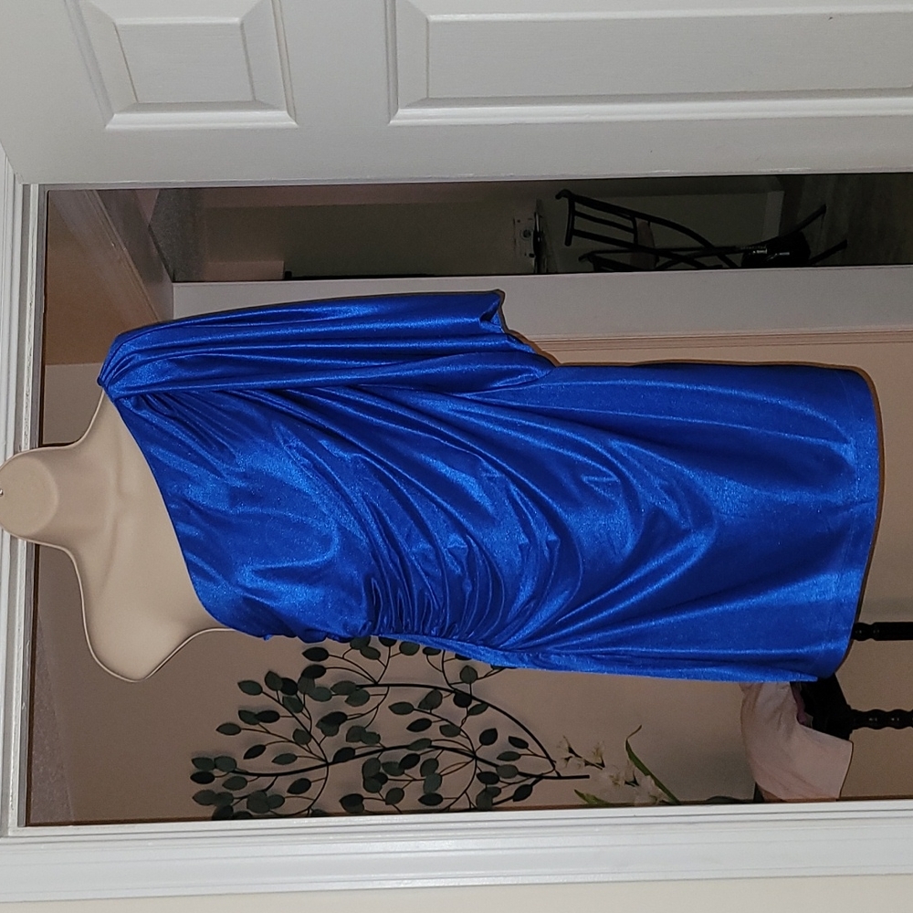 Silk Blue off the shoulder dress